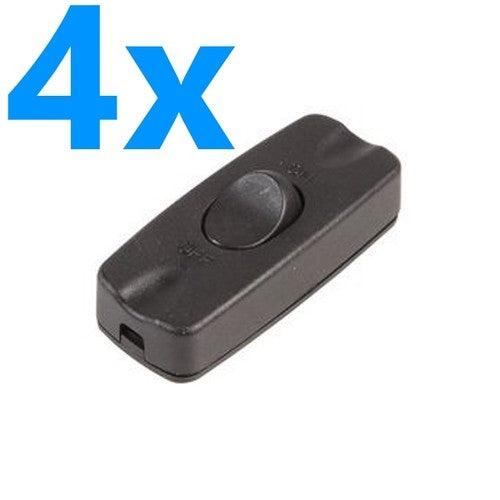 4x Black Inline 2 Core 1A Torpedo Rocker On Off Switch Table Lamp Desk Light