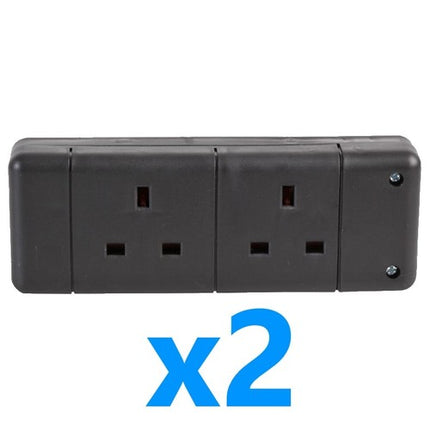 2 Rewireable 13A Trailing Double Electric UK Mains Extension Socket 2 Gang Black