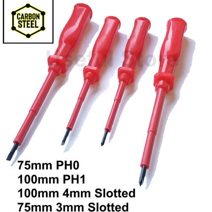 4 Piece Electricians Insulated Electrical Hand Screwdriver Set PH0 PH1 Slotted