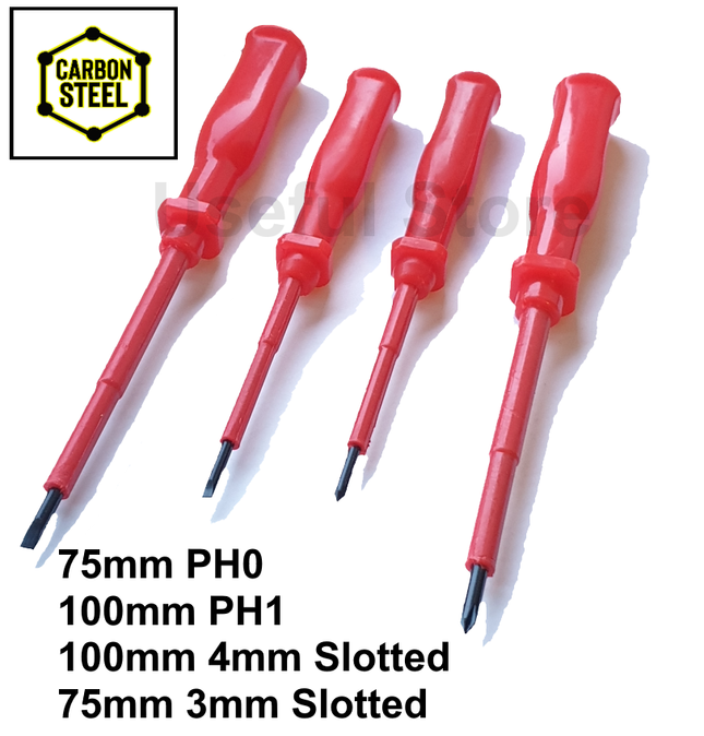 4 Piece Electricians Insulated Electrical Hand Screwdriver Set PH0 PH1 Slotted