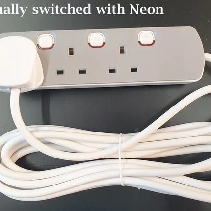 3 Gang Grey Mains Extension Lead 3 Way UK Power Sockets Switched 1m/2m/5m/10m