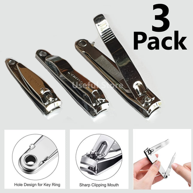 3pc Nail Clippers Cutters Toe Finger Trimmer Large Small Nipper Stainless Steel
