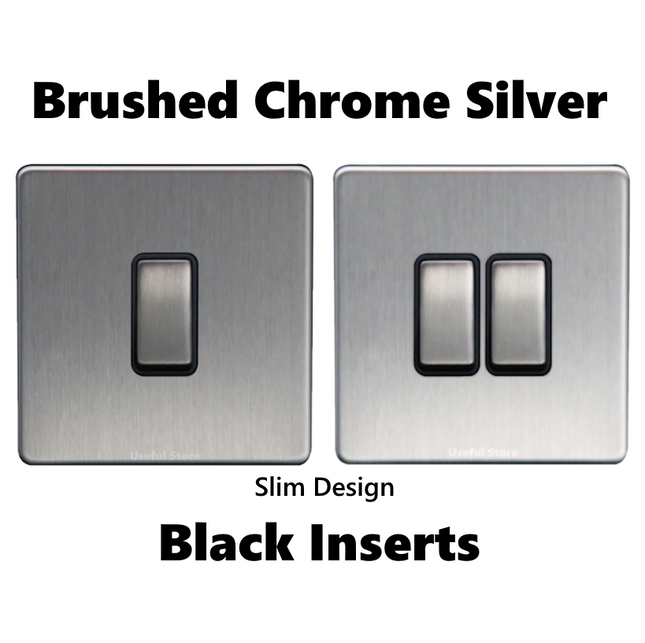 Screwless Single or Double Light Switch 1 or 2 Gang 2 Way Wall Brushed Chrome