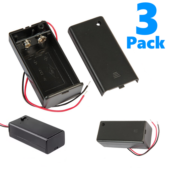 3x 9V Battery Holder Cover Black Red Connection Wire Lead Cable On Off Switch