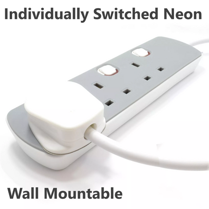 3 Gang Mains Extension Lead 3 Way 2 Metre UK Power Sockets Switched - Grey 2m