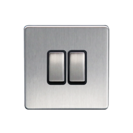 Screwless Single or Double Light Switch 1 or 2 Gang 2 Way Wall Brushed Chrome