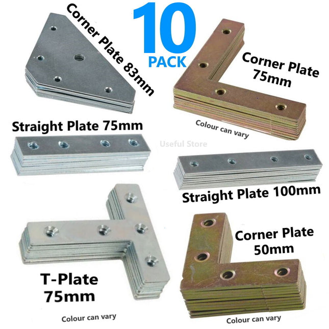 10x Flat Metal Mending Fixing Repair Corner Reinforcing T Plates Bracket Brace