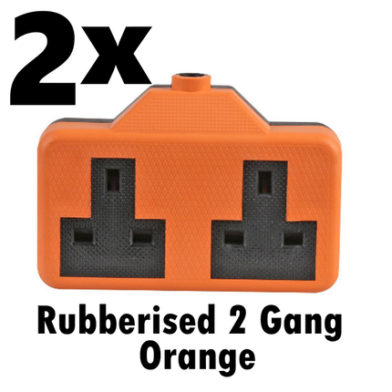 2x Orange Heavy Duty 2 Gang Trailing Rubber Socket 13A High Impact Extension