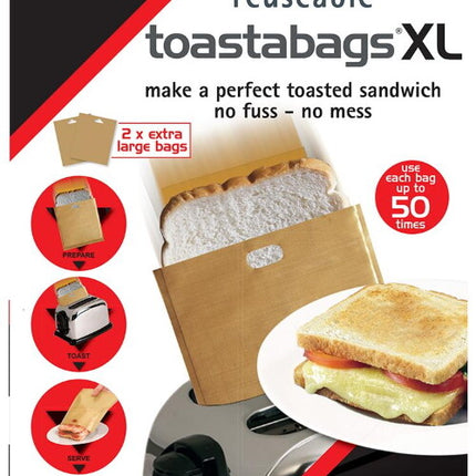 2 x Extra Large Reusable Sandwich Toaster Bags, 50 Use - TOASTABAGS