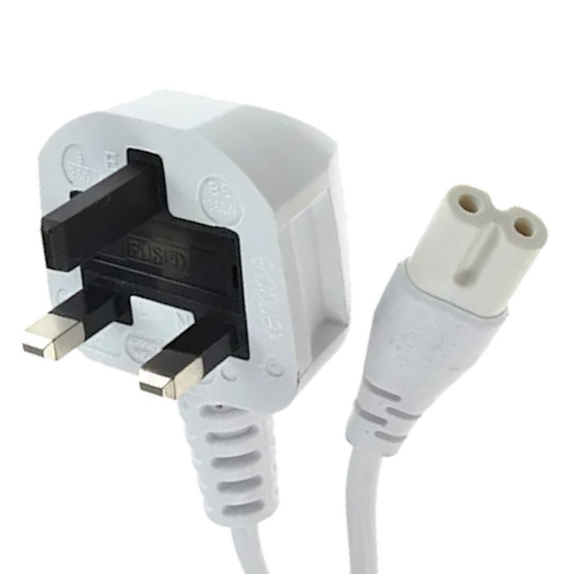 Figure of 8 Mains Cable / Power UK Lead 3A Plug Cord C7 Fig 8 IEC C7 Cord White