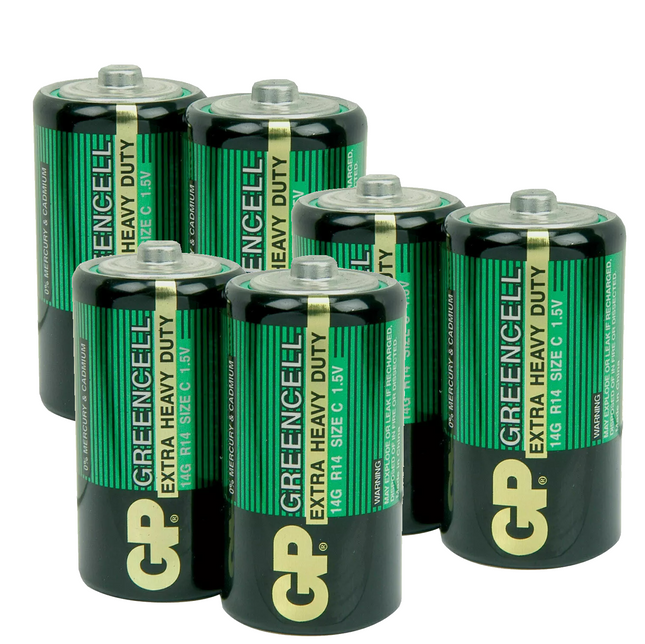6x GP Greencell Heavy Duty Zinc Chloride Low Drain Size C Type LR14 Battery