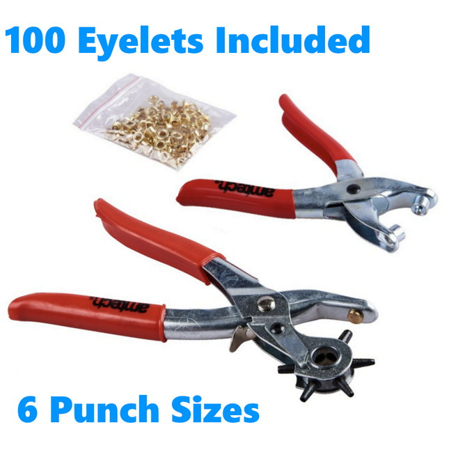 Revolving Leather Punch & Eyelet Plier Hole Heavy Duty Belt Plastic Puncher