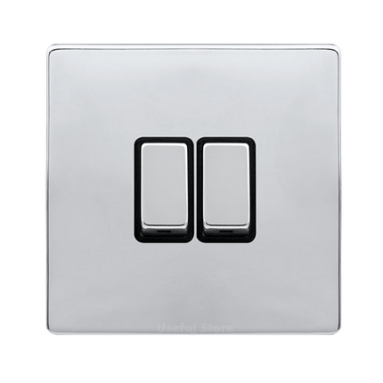 Screwless Single or Double Light Switch 1 or 2 Gang 2 Way Wall Polished Chrome