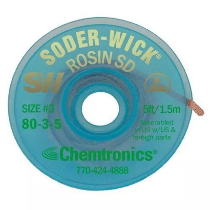 Chemtronics Soder-Wick Rosin Flux Desoldering Braid Wick 2mm Green Label 80-3-5