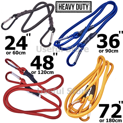 Heavy Duty Bungee Cords Carabiner Clips 24" 36" 48" or 72" Elasticated Tie Down