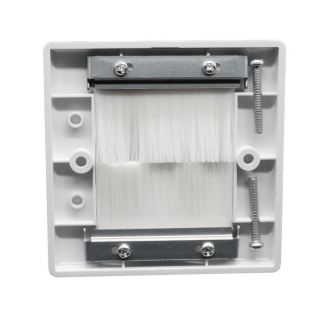 Cable Entry/Exit BRUSH Faceplate for Wall Outlet Single Gang White & White Brush