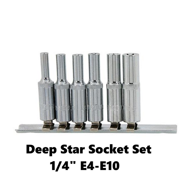 Neilsen Deep Star Profile Sockets E4 E5 E6 E7 E8 E10  Socket Set 1/4" with Rail