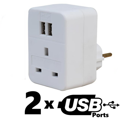 UK to EU Travel Adaptor 2 USB European Plug Adapter with 2 USB Ports 10AMP