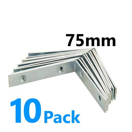 10x 75mm Corner Braces Right Angle L Shape Plate Fence Shelf Repair Brackets