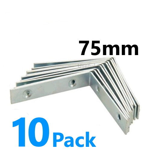 10x 75mm Corner Braces Right Angle L Shape Plate Fence Shelf Repair Brackets