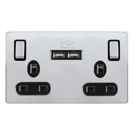 Screwless Slim Mirror Polished Chrome Light Switches & Sockets Black Inserts