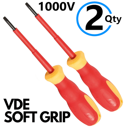 2 x Screwdriver VDE Electrical Slotted Flat Insulated Terminal Driver 3mm x 75mm