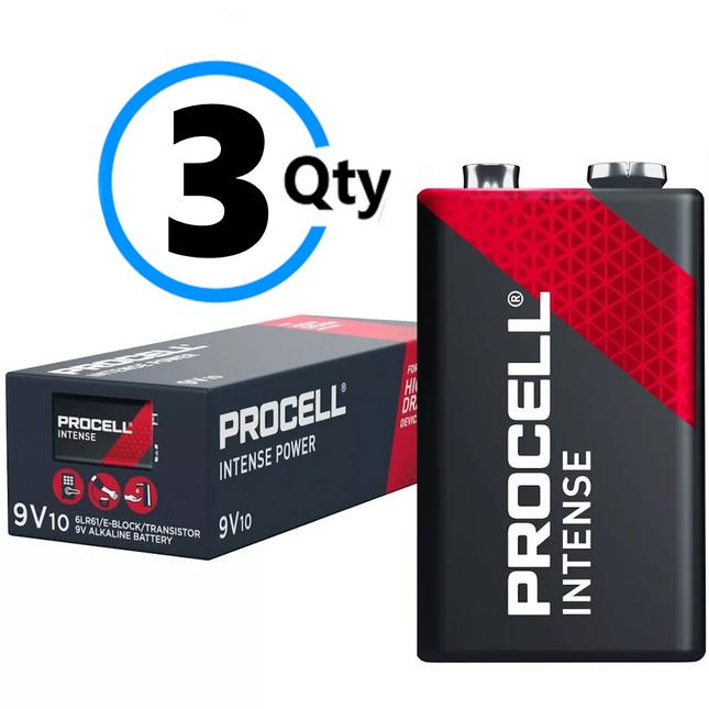 3x Duracell Industrial Procell INTENSE Block 9V Alkaline Battery MN1604 Exp 2029