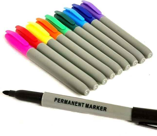 2x 10 Permanent Marker Pens Bullet Point Tip Colours Plastic Metal Card Glass