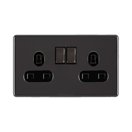 Screwless Slim Black Nickel Mirror Light Switches & Sockets with Black Inserts