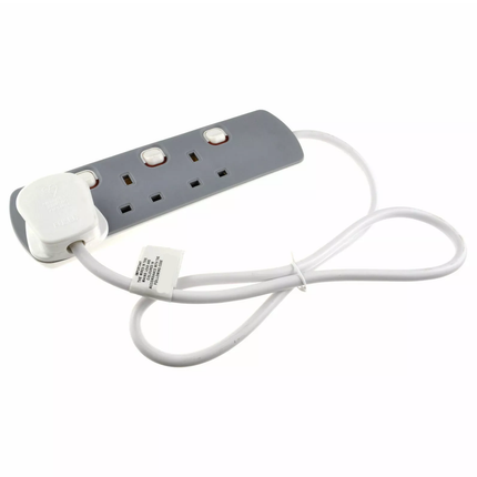 3 Gang Grey Mains Extension Lead 3 Way UK Power Sockets Switched 1m/2m/5m/10m