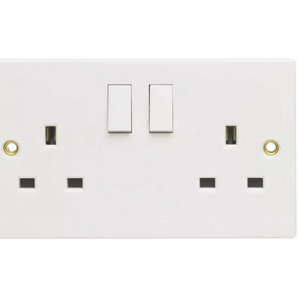 Wall Socket Switched 2 Gang White Twin Double Plug Electrical Square Edge DIY