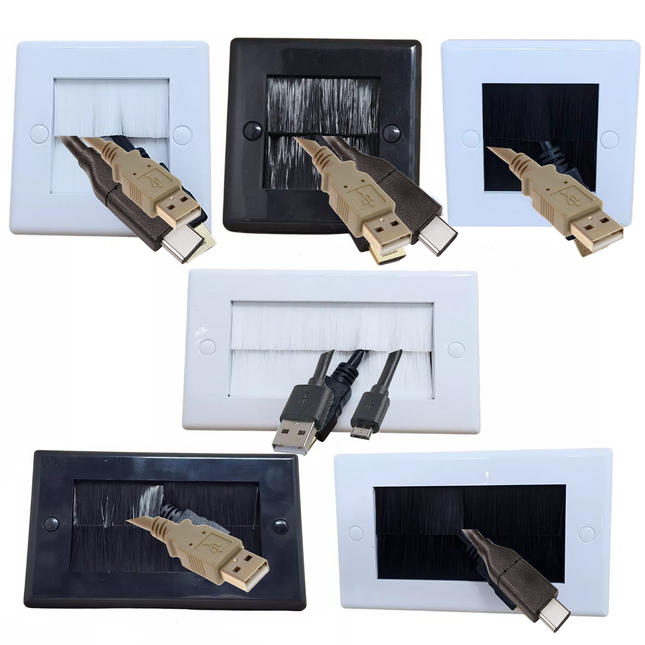 Brush Faceplate Cable Exit Entry Wall Socket Cover Face plate with Metal Strip