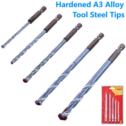 5pc HEX SHANK Masonry Stone Drill Bits Set Brick Concrete 4 5 6 8 10MM