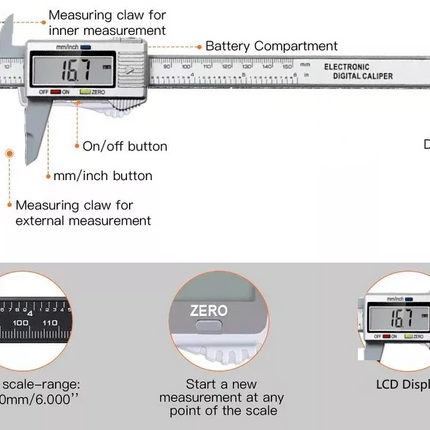 Useful Store 150mm/6" Digital Caliper 4 Measuring Modes Inc Depth & Step Battery
