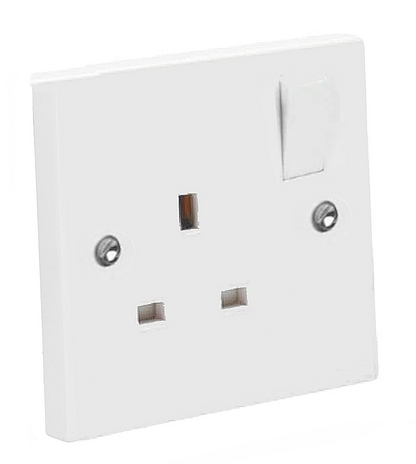 Switched Plug Sockets White Plastic UK Light Electrical Wall Socket 13 Amp