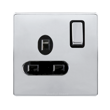 Screwless Slim Mirror Polished Chrome Light Switches & Sockets Black Inserts