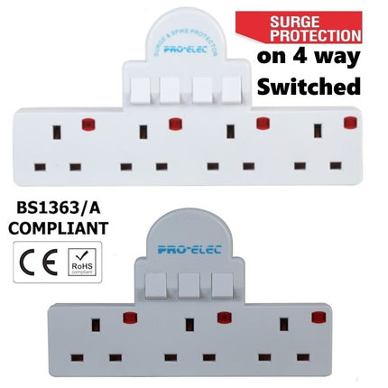 Main Adaptor Extension Power Socket 3 or 4 Way Gang Switched Multi UK Plug 13A
