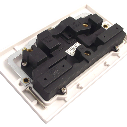 Wall Socket Switched 2 Gang White Twin Double Plug Electrical Square Edge DIY