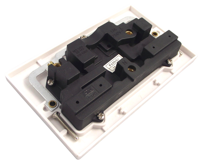 Wall Socket Switched 2 Gang White Twin Double Plug Electrical Square Edge DIY