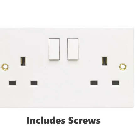 Wall Socket Switched 2 Gang White Twin Double Plug Electrical Square Edge DIY