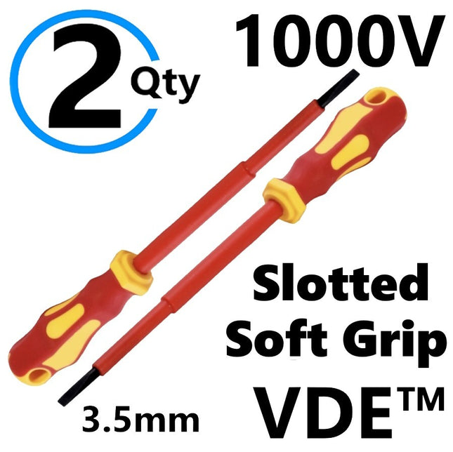 2x Screwdriver VDE Electrical Slotted Flat Insulated Terminal Driver 3.5mm 100mm