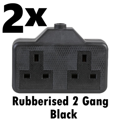 2x Black Heavy Duty 2 Gang Trailing Rubber Socket 13A High Impact Extension