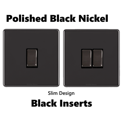 Screwless Slim Single or Double Light Switch 1 or 2 Gang 2 Way Wall Black Nickel