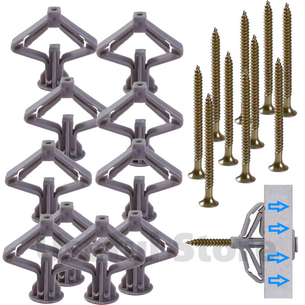 Cavity Hollow Raw Wall Plugs and Screws Set Plasterboard Expand Nylon Fixings