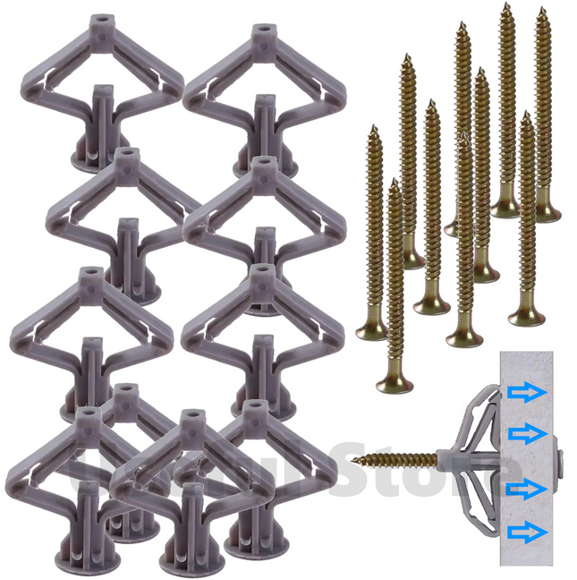 Cavity Hollow Raw Wall Plugs and Screws Set Plasterboard Expand Nylon Fixings