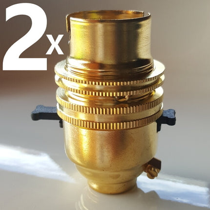 2x Switched Brass Bayonet Cap BC B22 Bulb Lamp Holder Shade Ring 1/2 Inch Thread