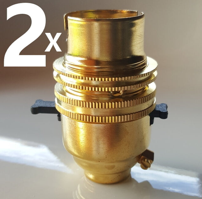 2x Switched Brass Bayonet Cap BC B22 Bulb Lamp Holder Shade Ring 1/2 Inch Thread