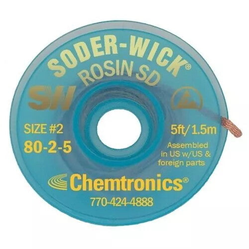 Chemtronics Soder-Wick Rosin Desoldering Braid Wick 1.5mm Yellow Label 80-2-5