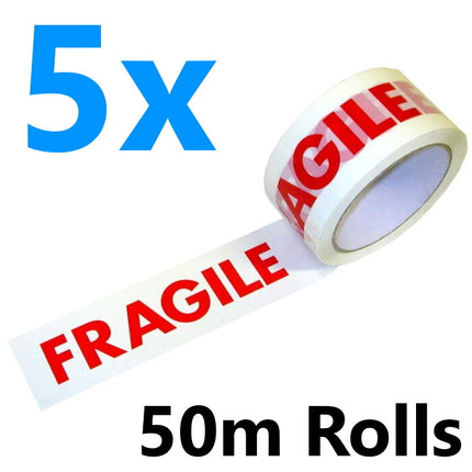 5x Fragile Tape 48mm X 50m Strong Fragile Adhesive Sticky Packing Parcel Rolls