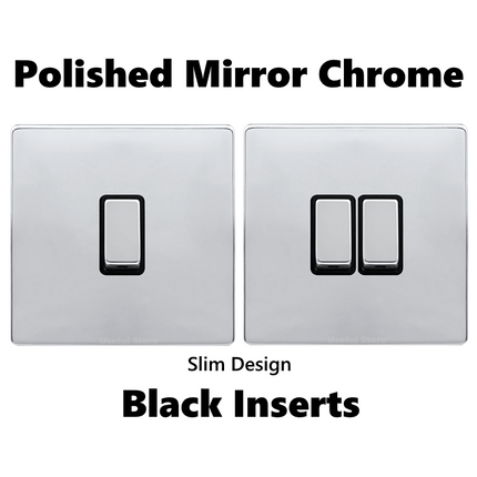 Screwless Single or Double Light Switch 1 or 2 Gang 2 Way Wall Polished Chrome